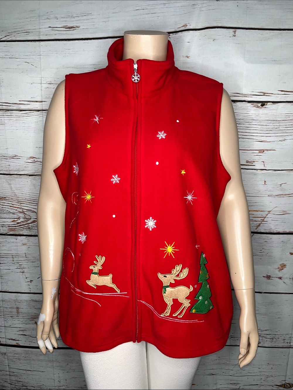 Hasting & Smith NWT Sz 2X Red - Reindeer Christmas Zip Front Fleece Vest Jacket